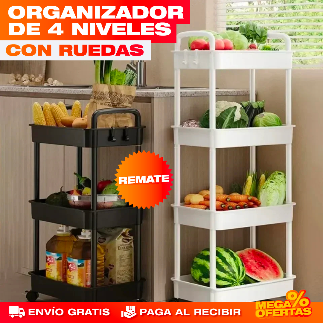 ESTANTE ORGANIZADOR DE 4 NIVELES CON RUEDAS