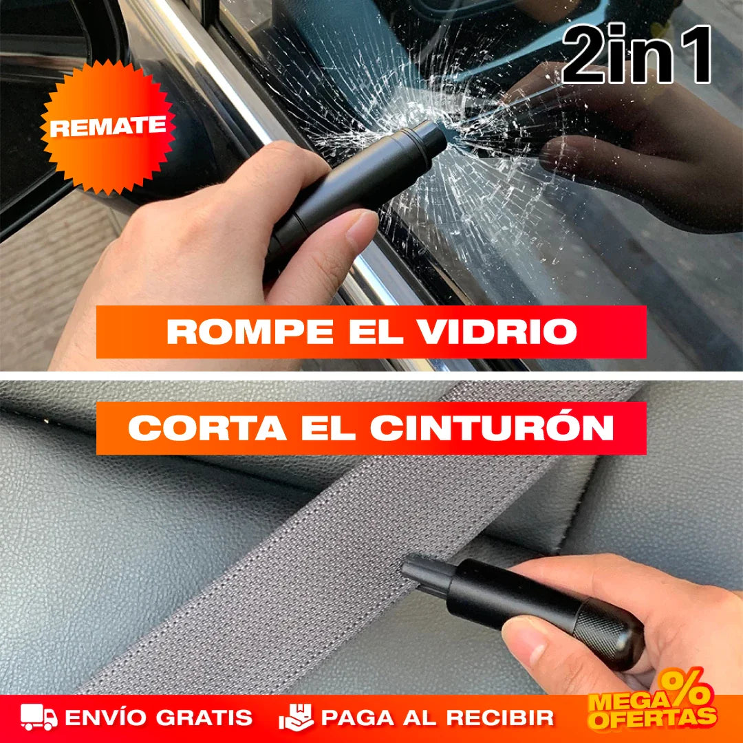 HERRAMIENTA MINI MARTILLO DE SEGURIDAD ROMPEVIDRIOS 2 EN 1