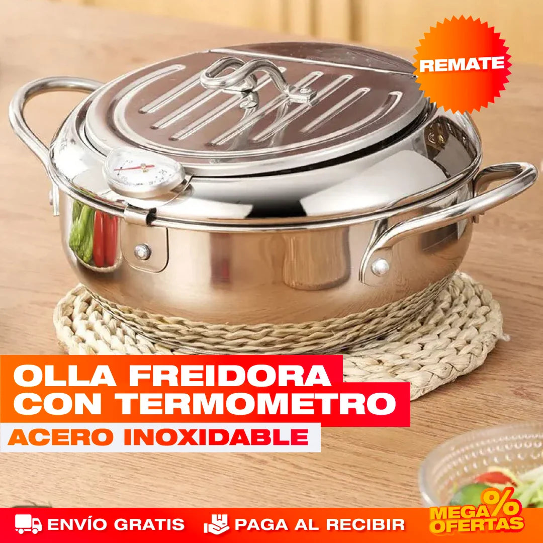 OLLA FREIDORA CON TERMÓMETRO ACERO INOX.