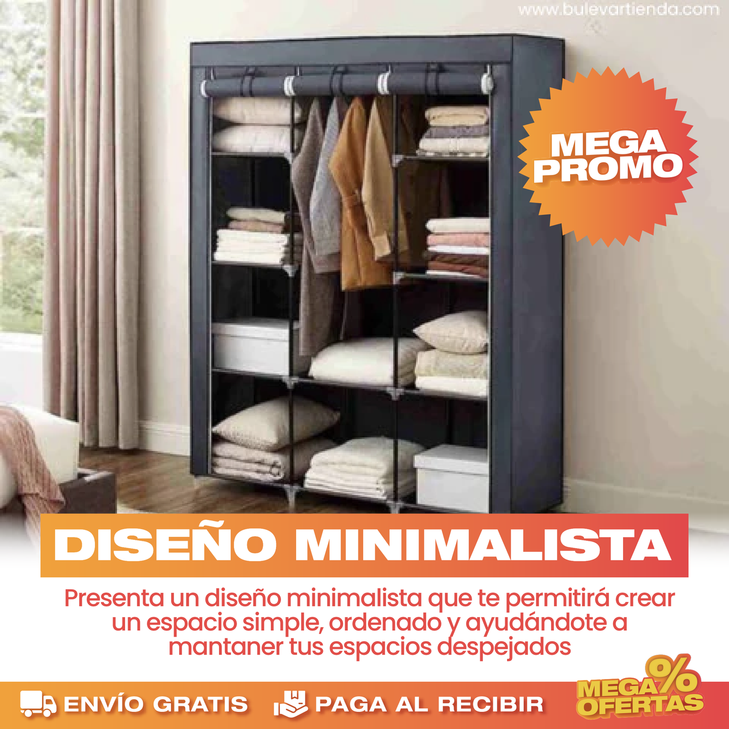 CLOSET PORTATIL DE 3 COMPARTIMIENTOS (TAMAÑO GRANDE)