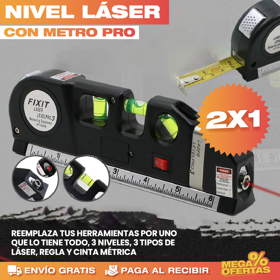PROMO 2X1 METRO CON NIVEL LASER 4 EN 1 👷♂️