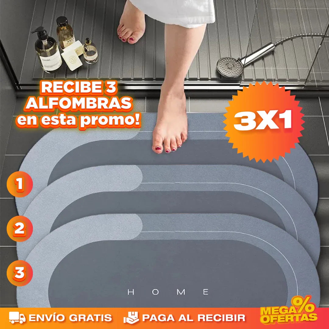 PROMO 3X1 ALFOMBRA DE BAÑO ANTIDESLIZANTE SÚPER ABSORBENTE