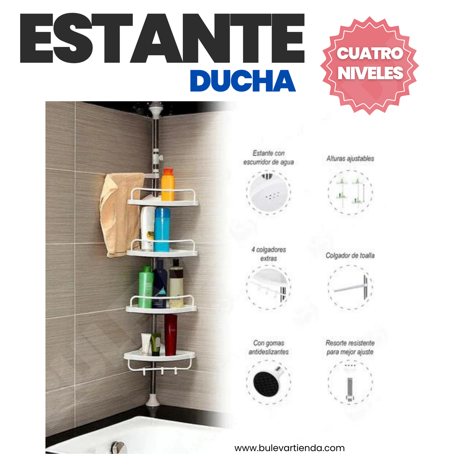 ORGANIZADOR DE 4 NIVELES PARA LA DUCHA