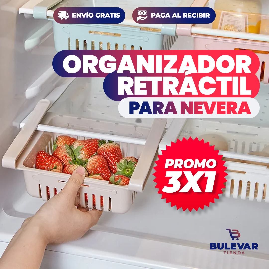 PROMO X3 CAJA ORGANIZADORA RETRÁCTIL PARA NEVERA