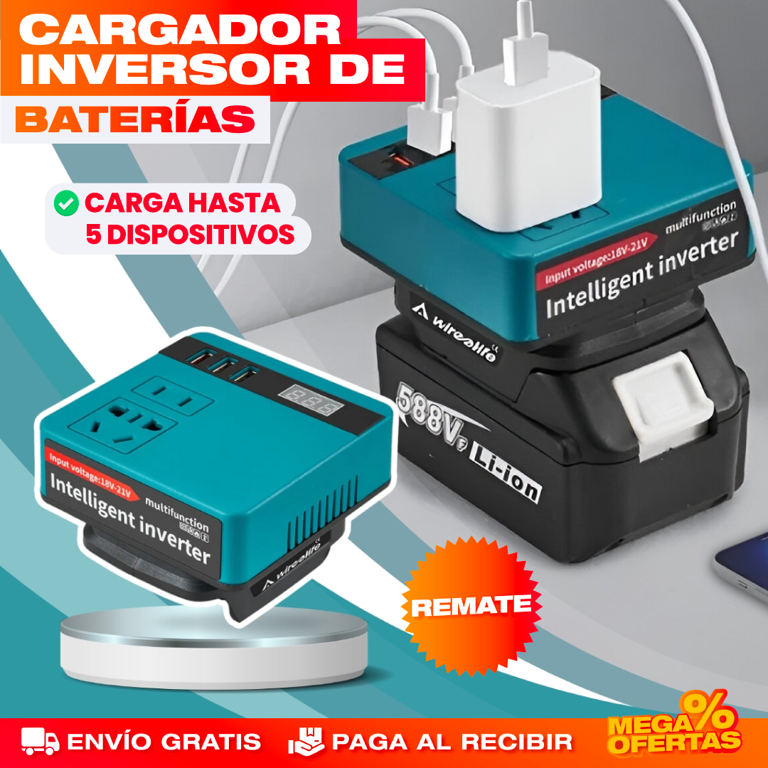 INVERSOR DE BATERÍAS CARGADOR PORTABLE