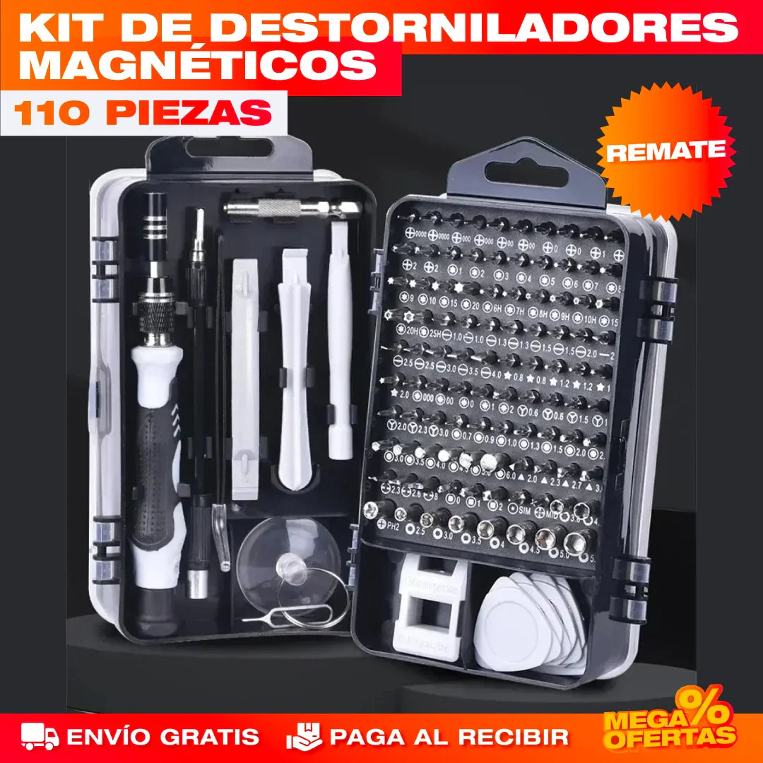 KIT DESTORNILLADORES MAGNÉTICOS 110 PIEZAS