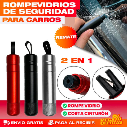 HERRAMIENTA MINI MARTILLO DE SEGURIDAD ROMPEVIDRIOS 2 EN 1