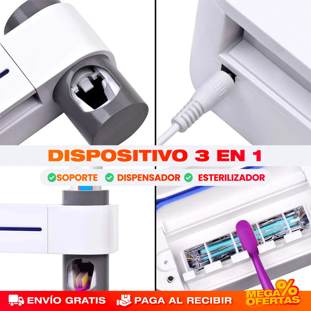 PORTA CEPILLO DE DIENTES 3 EN 1 ESTERILIZADOR UV
