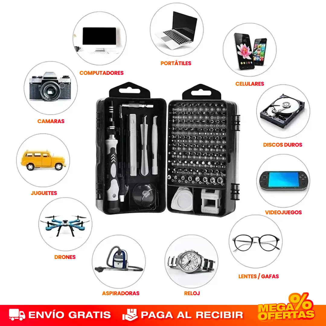 KIT DESTORNILLADORES MAGNÉTICOS 110 PIEZAS