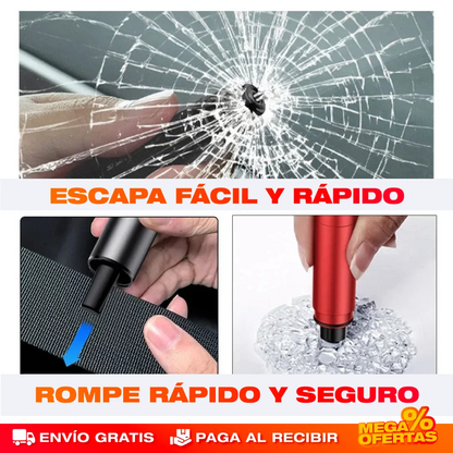 HERRAMIENTA MINI MARTILLO DE SEGURIDAD ROMPEVIDRIOS 2 EN 1