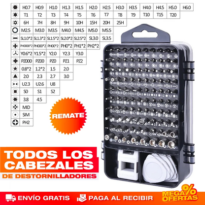 KIT DESTORNILLADORES MAGNÉTICOS 110 PIEZAS