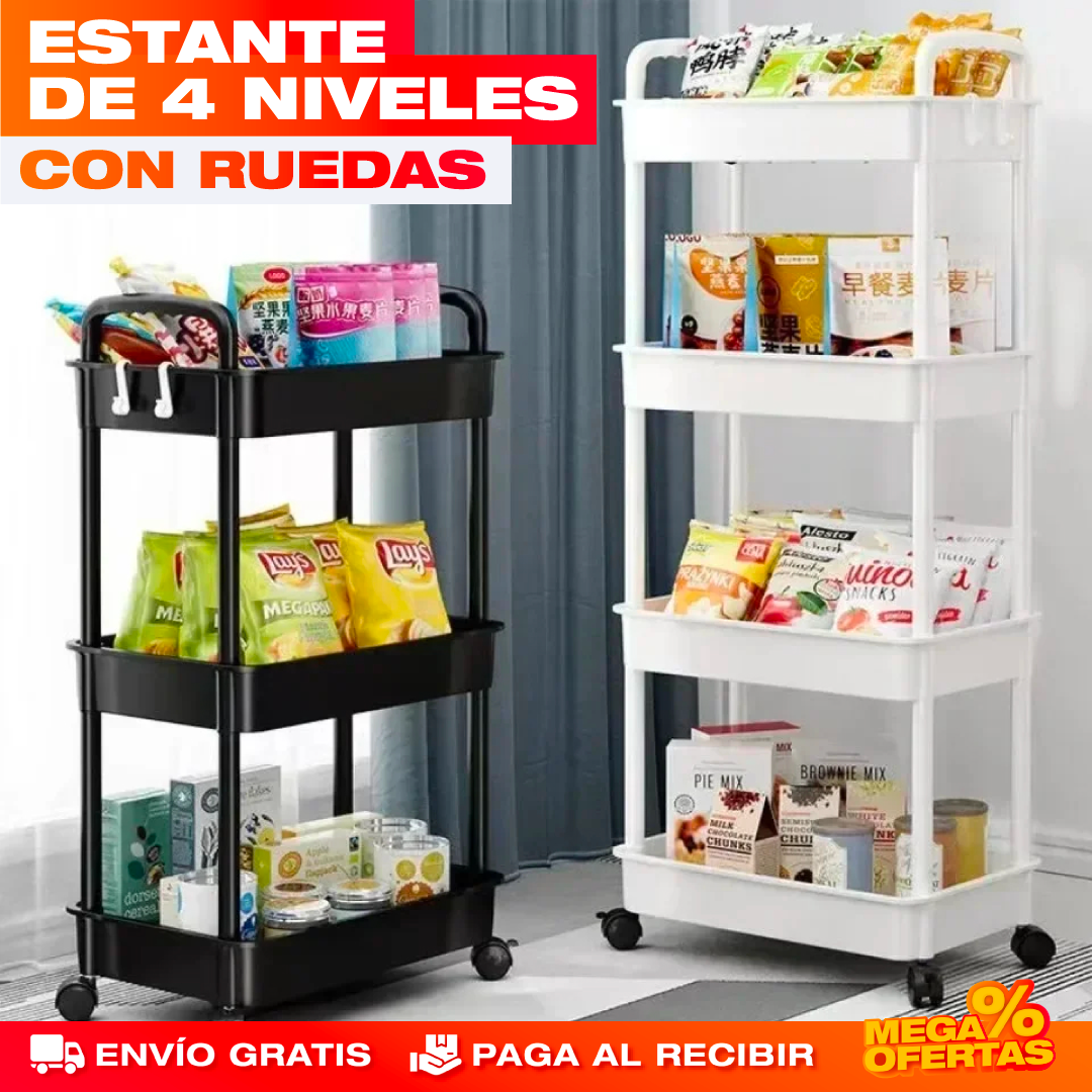 ESTANTE ORGANIZADOR DE 4 NIVELES CON RUEDAS