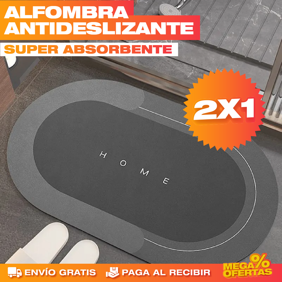 PROMO 2X1 ALFOMBRA DE BAÑO ANTIDESLIZANTE SÚPER ABSORBENTE