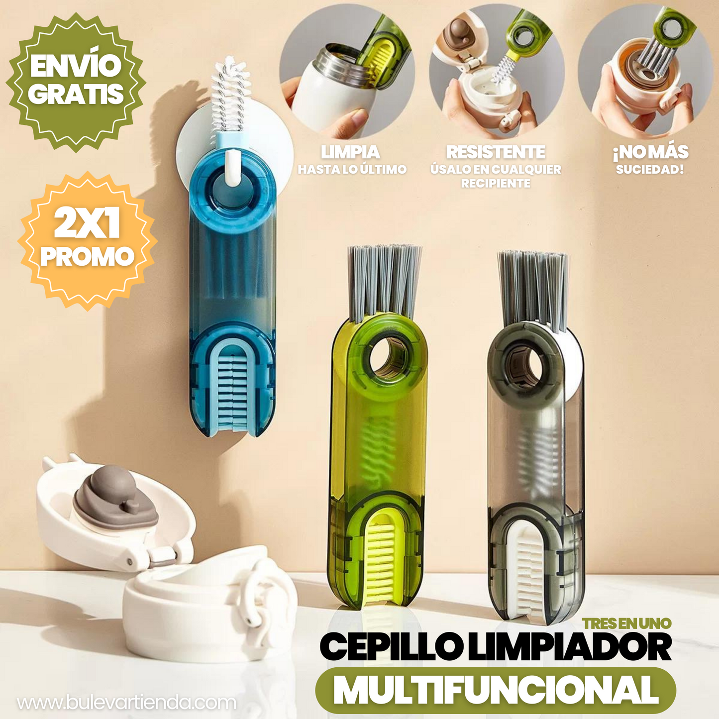 PROMO 2x1 CEPILLO DE LIMPIEZA MULTIFUNCIONAL 3 EN 1