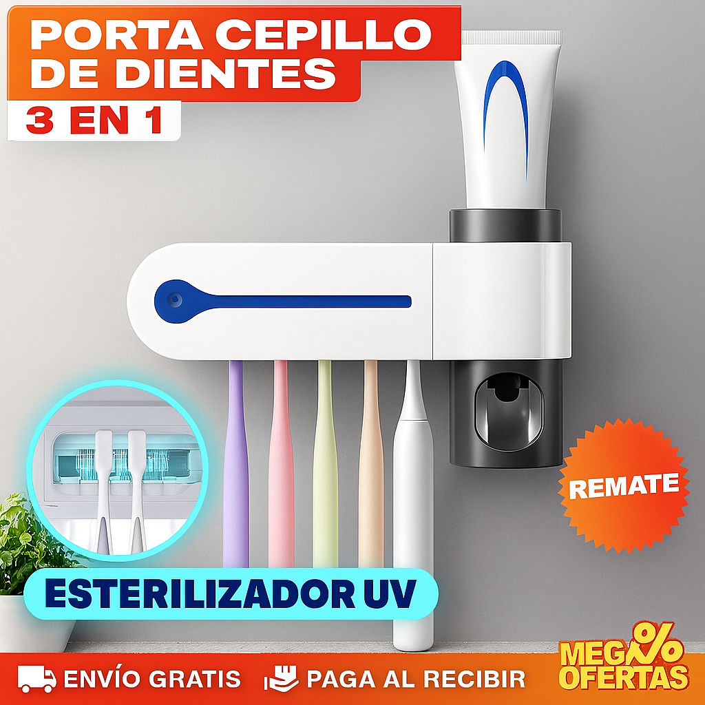 PORTA CEPILLO DE DIENTES 3 EN 1 ESTERILIZADOR UV