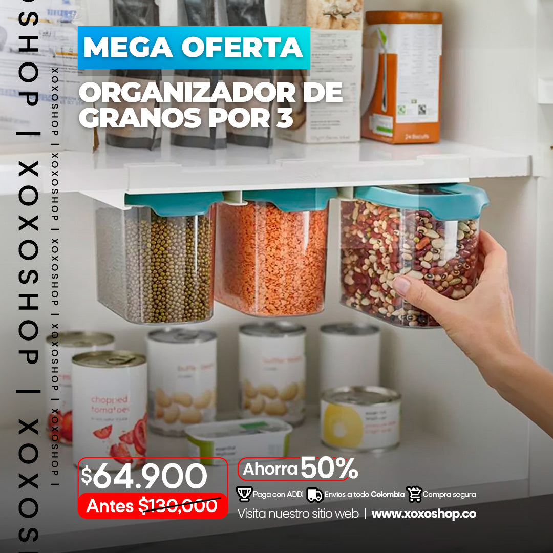 Organizador de granos y alimentos  x3 con adhesivo