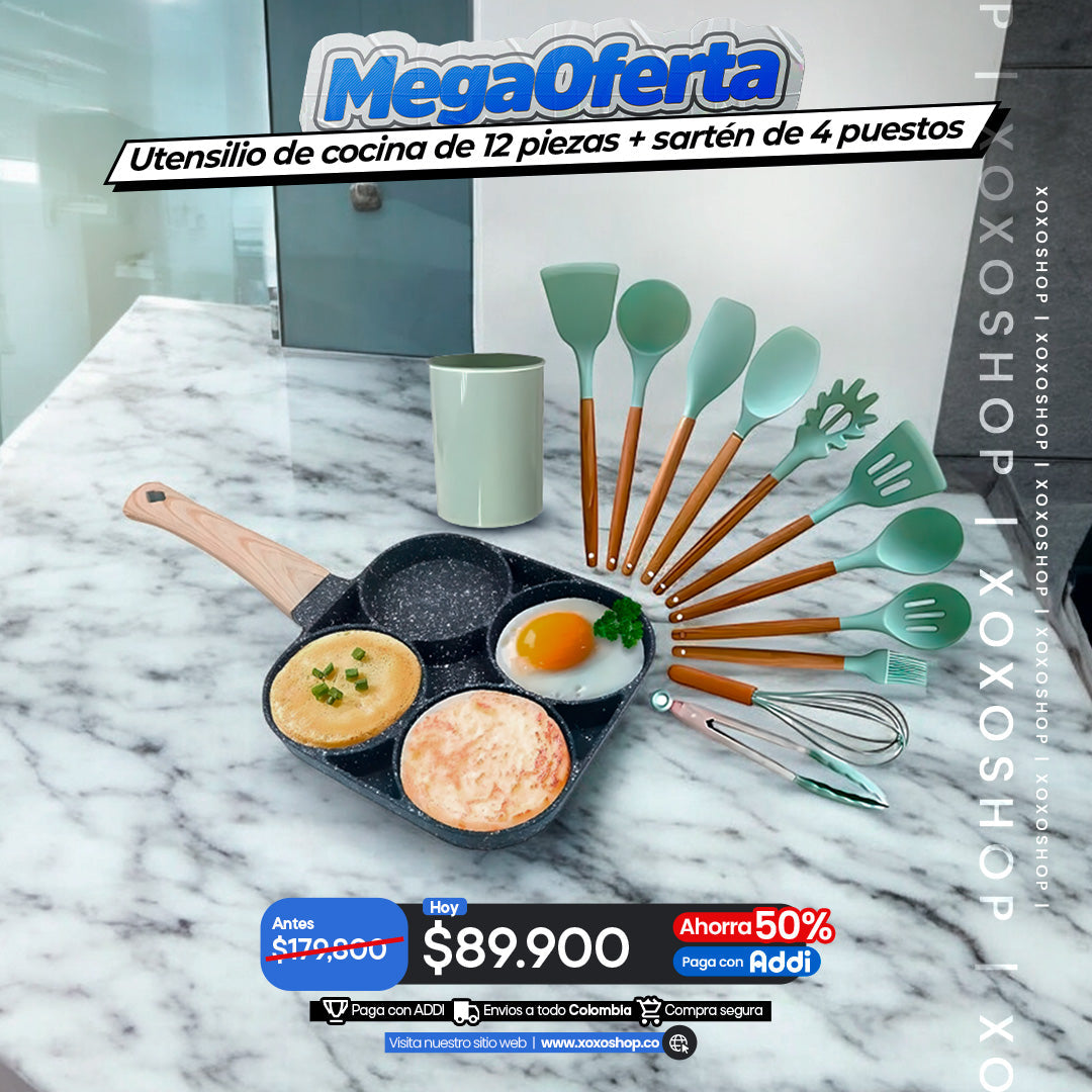 Combo sarte de 4 puetos + kit de utensilios de 12 piezas