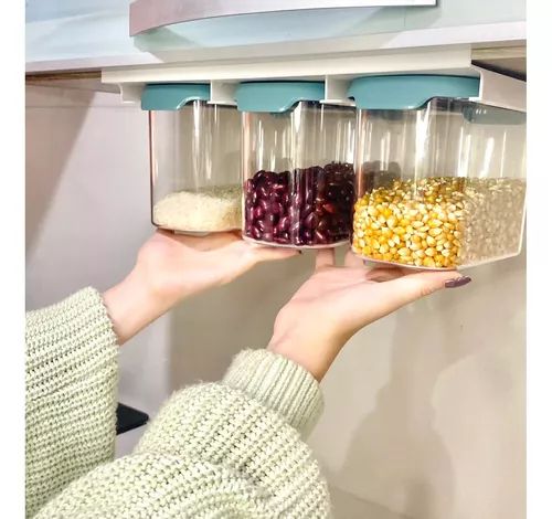 Dispensador y ogranizador de granos por 3 con adhesivo para mueble