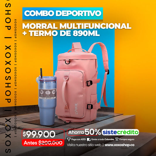 Combo de morral de viaje+ termo de 890ml