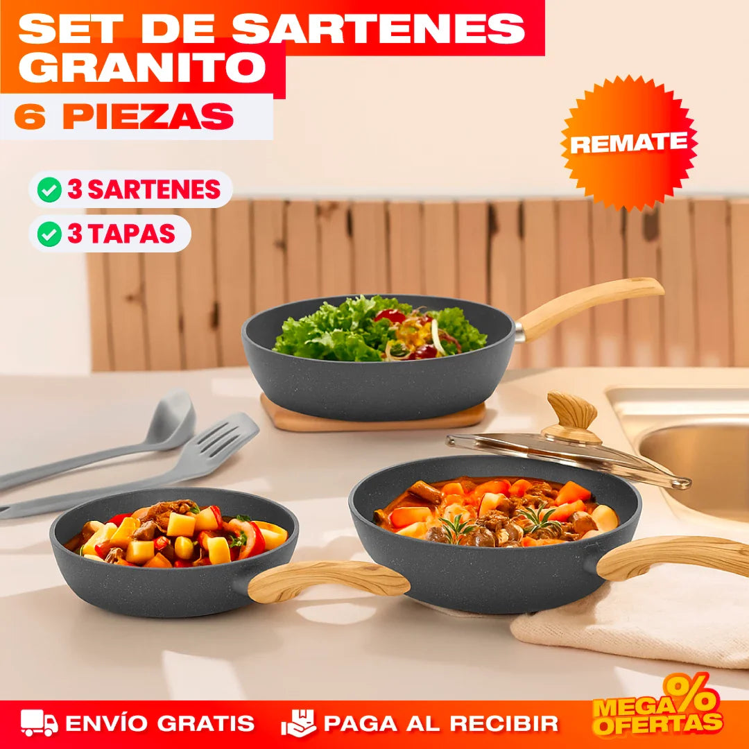 SET DE SARTENES DE GRANITO PREMIUM - 6 PIEZAS