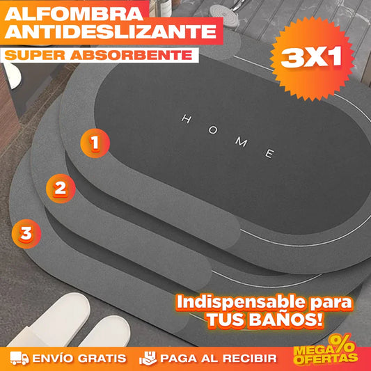 PROMO 3X1 ALFOMBRA DE BAÑO ANTIDESLIZANTE SÚPER ABSORBENTE